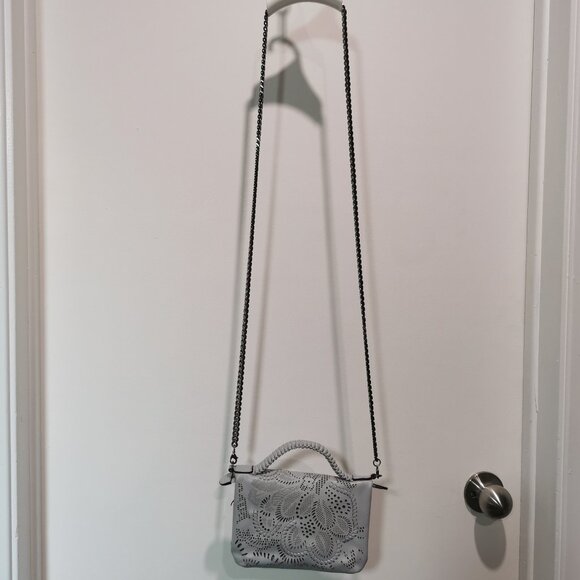 Unique Light blue/Gunmetal Laser Cut Bibi Crossbody EUC #244 - Picture 3 of 15